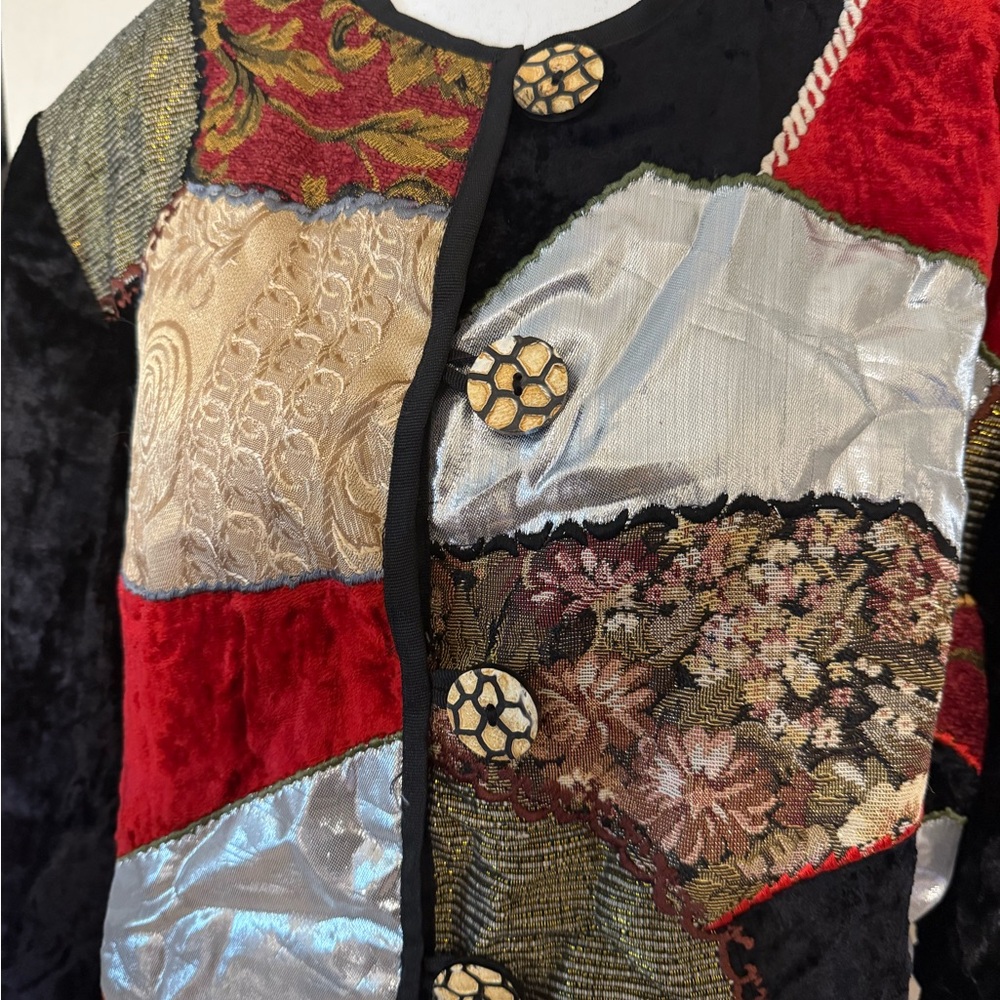 Vtg Allure Patchwork Blazer Jacket Black Multi Lo… - image 2
